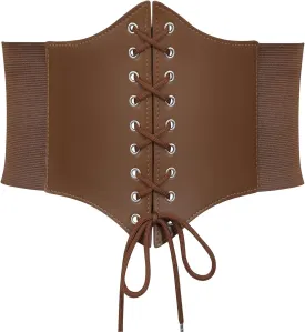 WERFORU Women Corset Elastic Belt Wide Retro Lace-up Tied Costume Waspie Waist Belt for Ladies