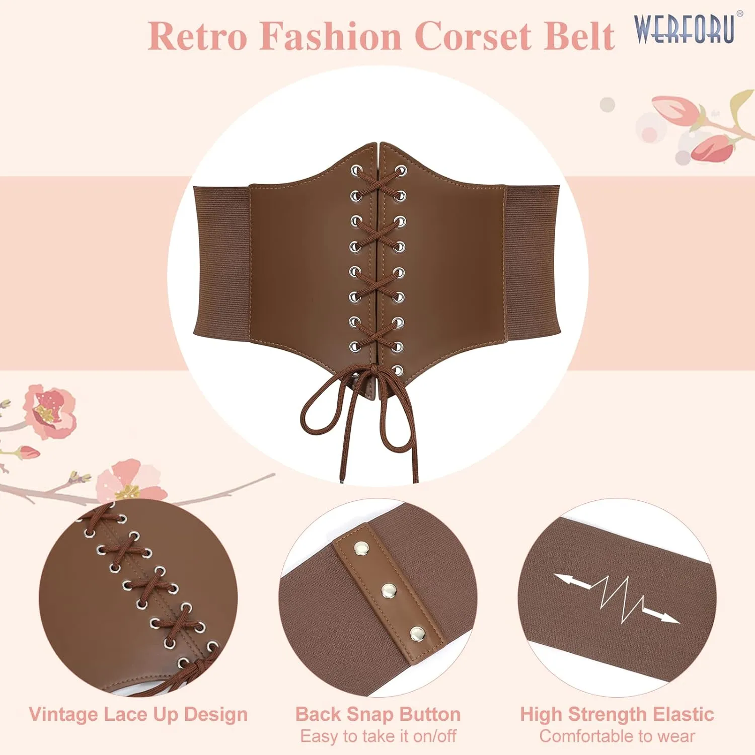 WERFORU Women Corset Elastic Belt Wide Retro Lace-up Tied Costume Waspie Waist Belt for Ladies