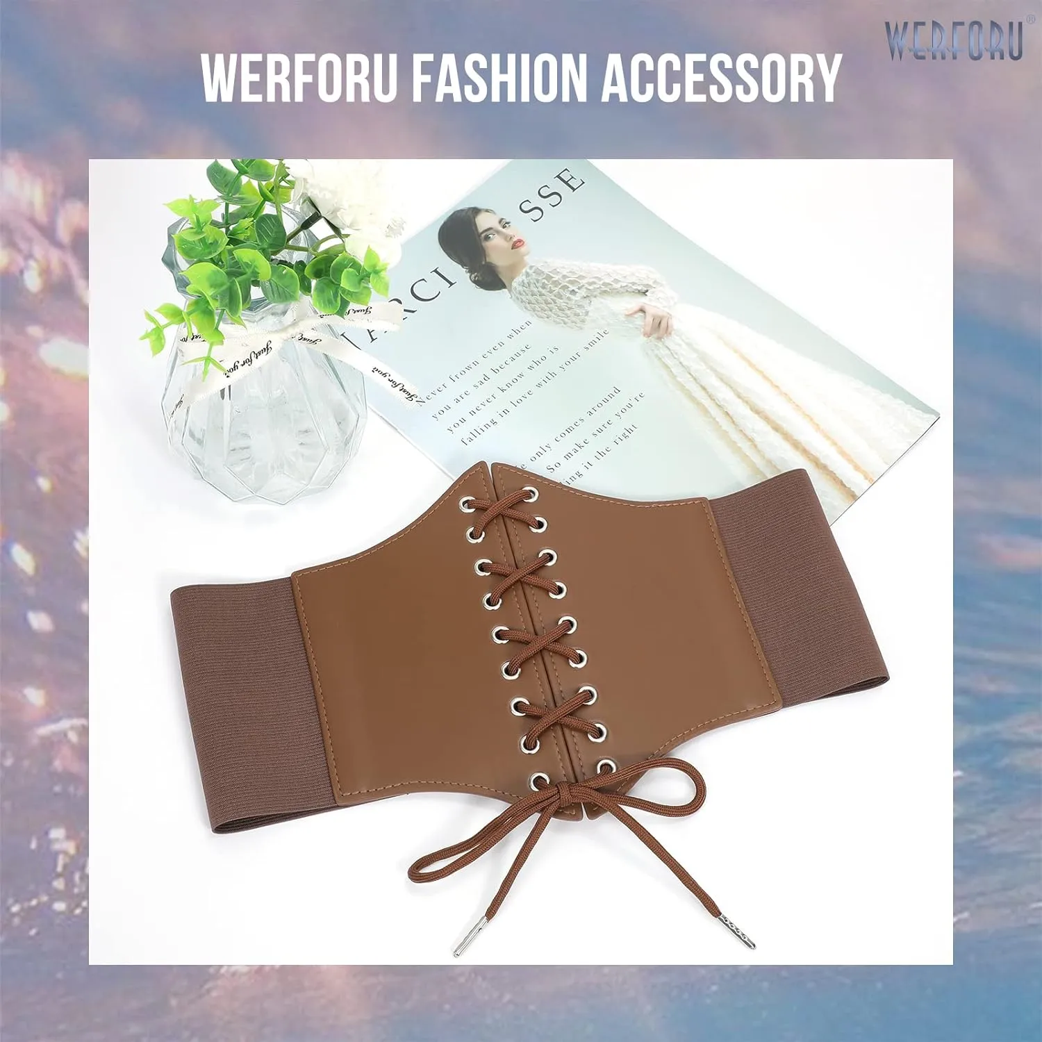 WERFORU Women Corset Elastic Belt Wide Retro Lace-up Tied Costume Waspie Waist Belt for Ladies
