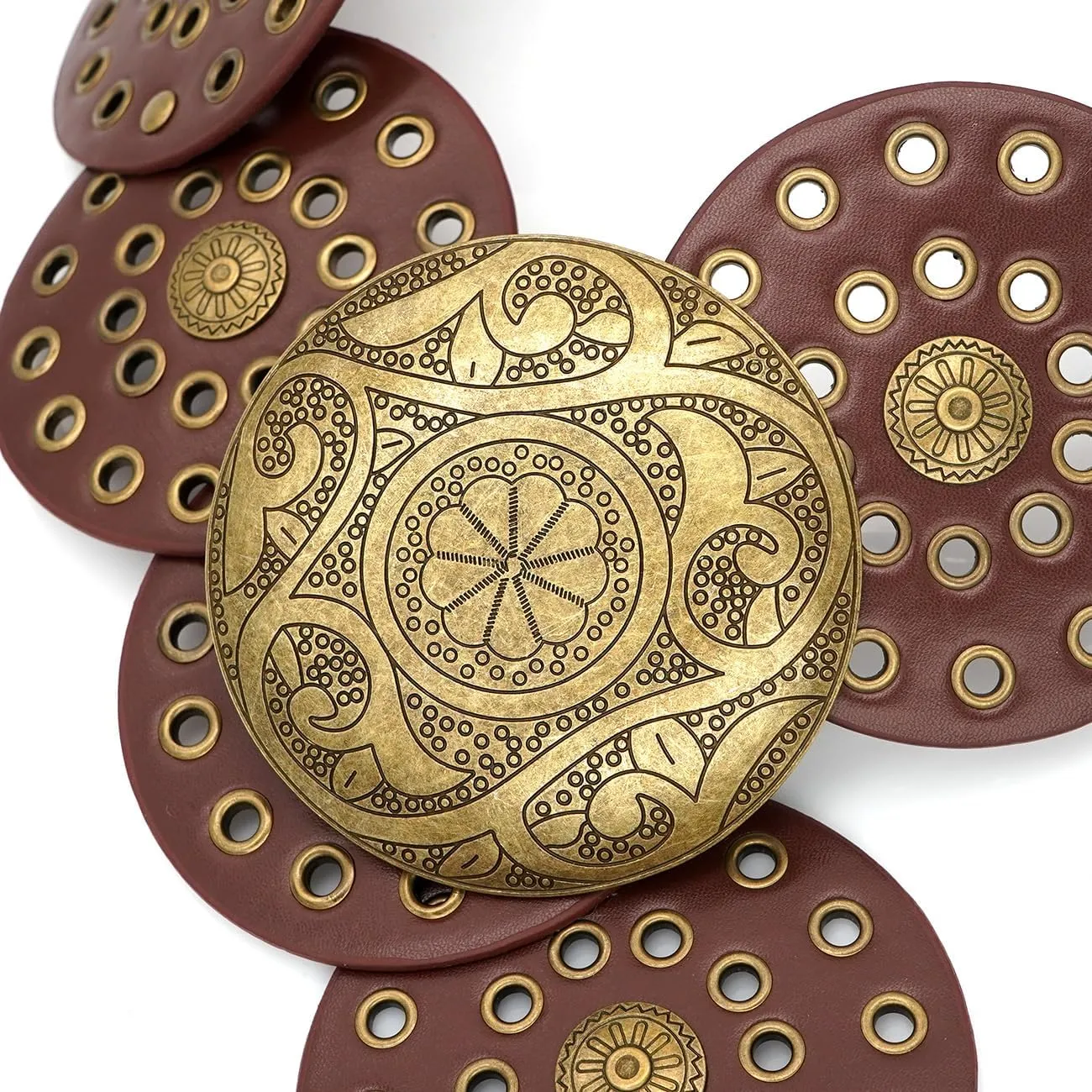 Wide Disc Belt for Women Boho Concho Leather Belts Vintage Western Waist Belt