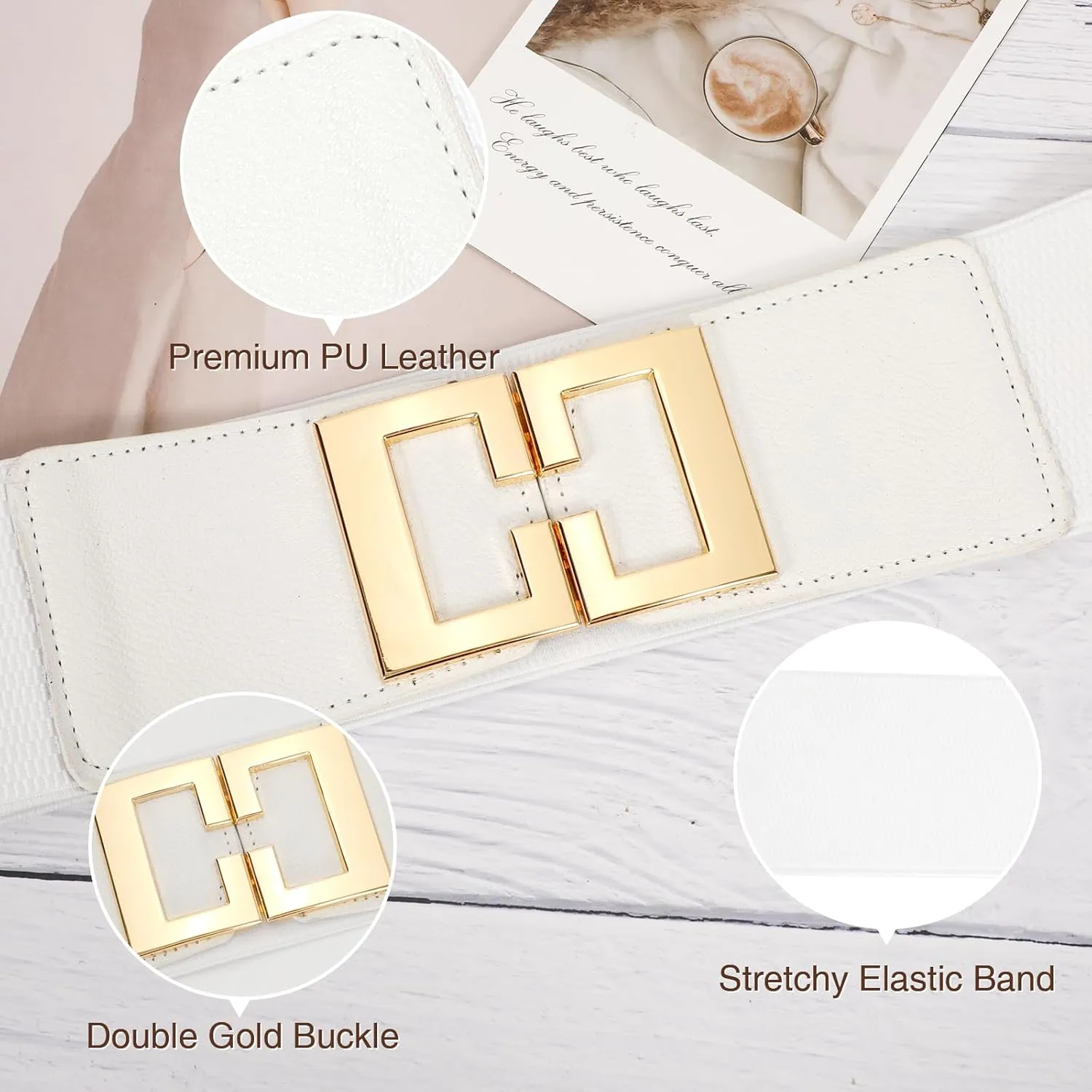 Wide Elastic Belts for Women Dresses Fashion Stretchy Waist Belt with Gold Buckle