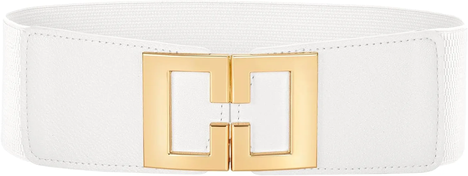 Wide Elastic Belts for Women Dresses Fashion Stretchy Waist Belt with Gold Buckle