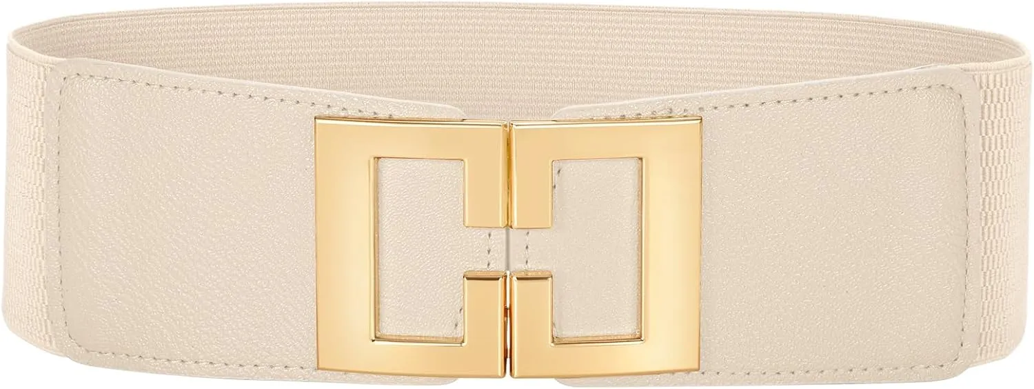 Wide Elastic Belts for Women Dresses Fashion Stretchy Waist Belt with Gold Buckle