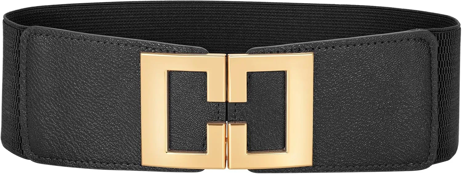 Wide Elastic Belts for Women Dresses Fashion Stretchy Waist Belt with Gold Buckle