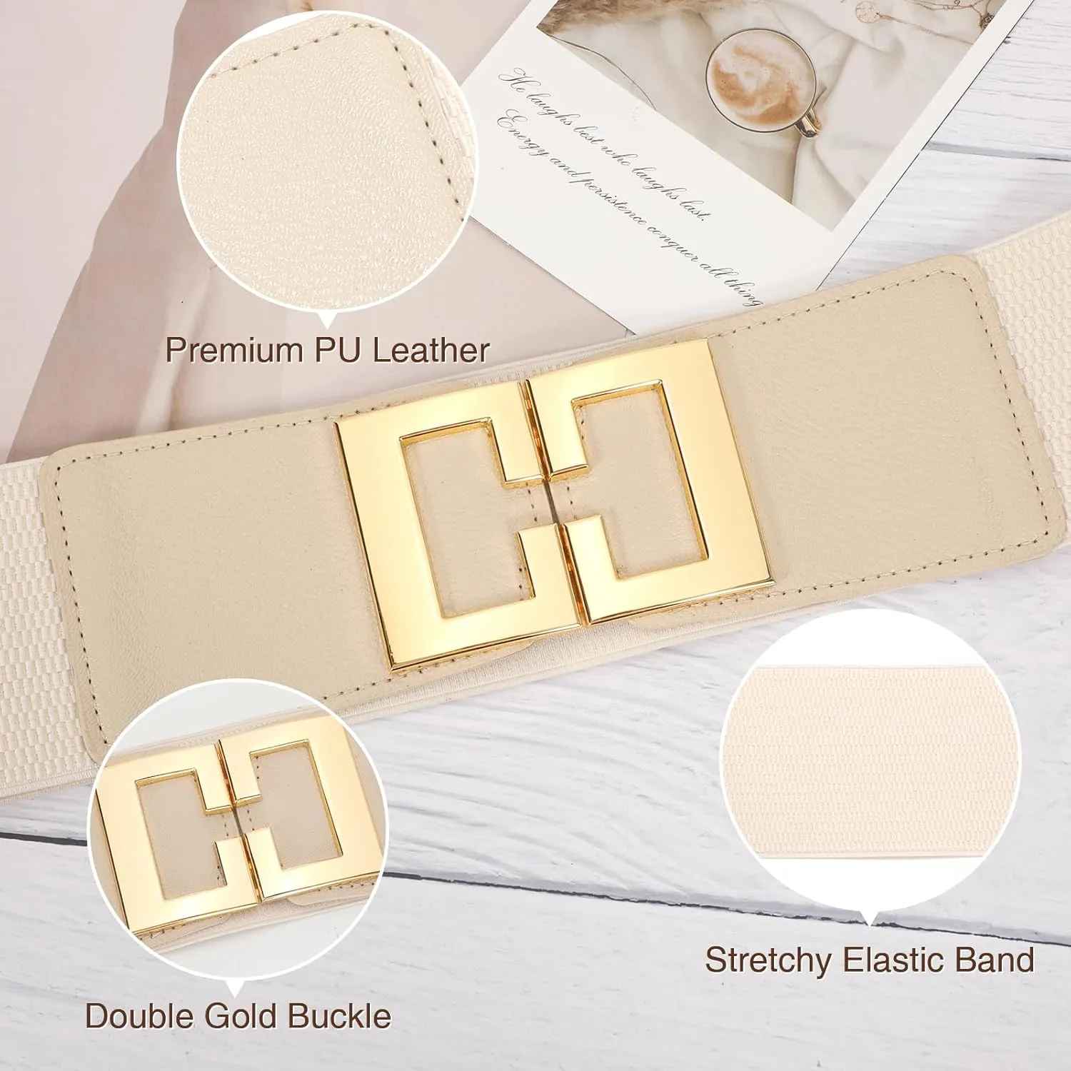 Wide Elastic Belts for Women Dresses Fashion Stretchy Waist Belt with Gold Buckle