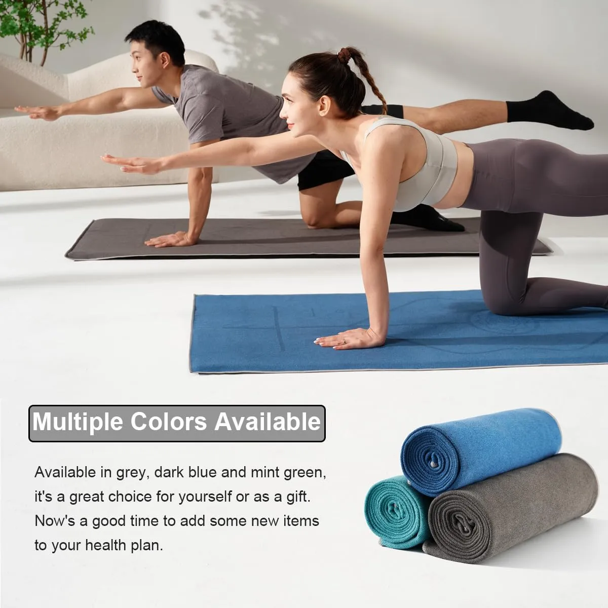 Yoga Mat Towel with Alignment Lines, 72''x24'' Non Slip Pilates Towel with Carrying Bag, Sweat-Wicking and Quick-Drying Exercise Mat Towels Suit for Hot Yoga, Pilates and Fitness (Dark Grey)