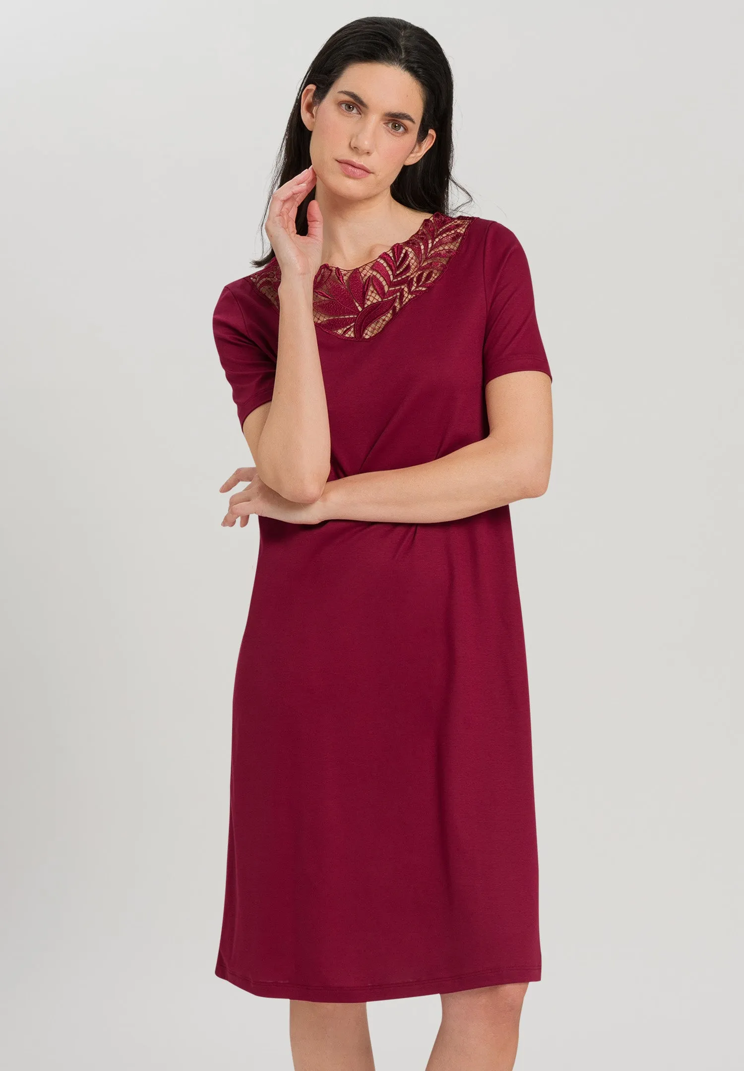 Zelda Embroidered Cotton Nightgown | Burgundy 76971-2459