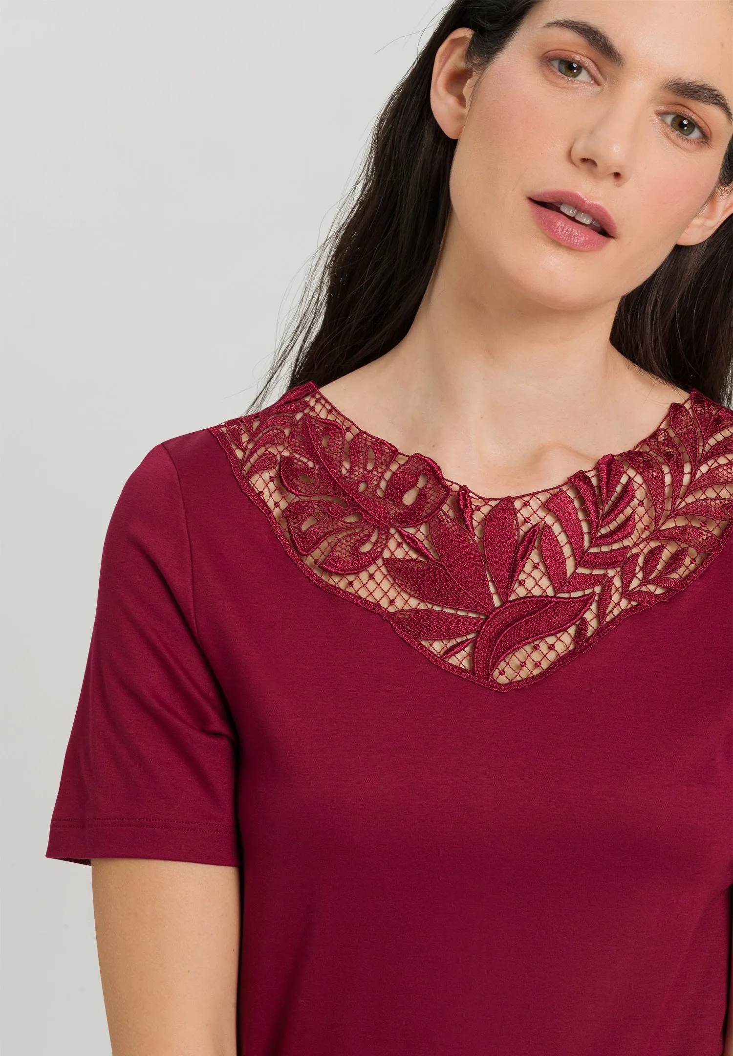Zelda Embroidered Cotton Nightgown | Burgundy 76971-2459