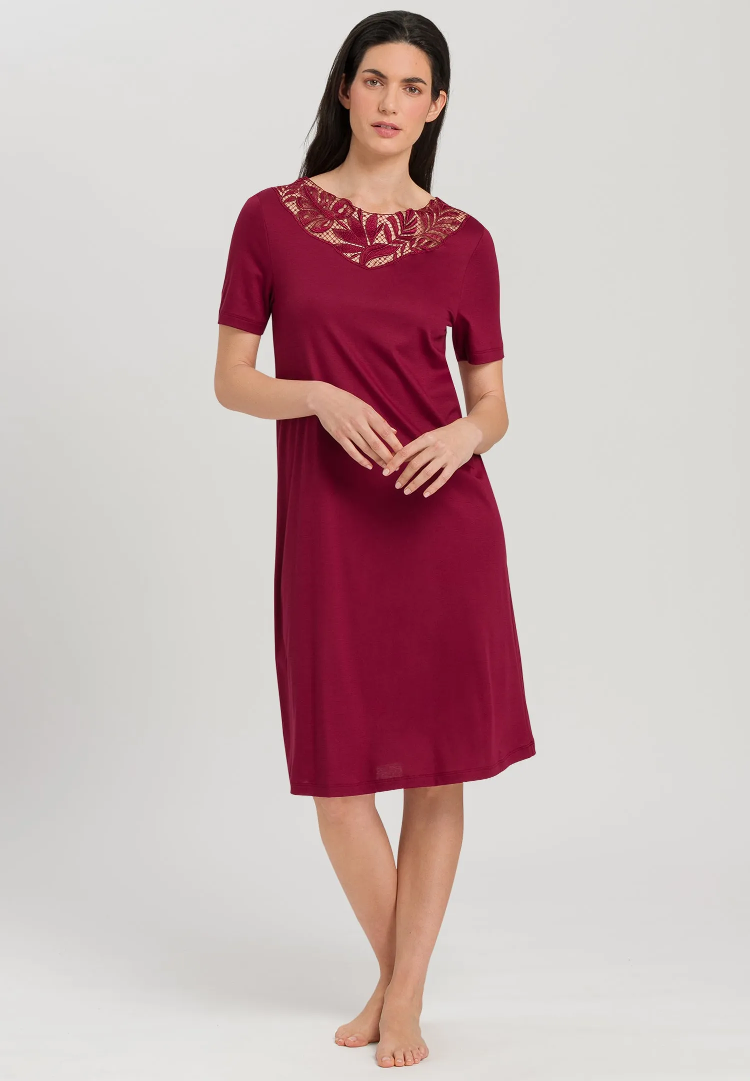 Zelda Embroidered Cotton Nightgown | Burgundy 76971-2459